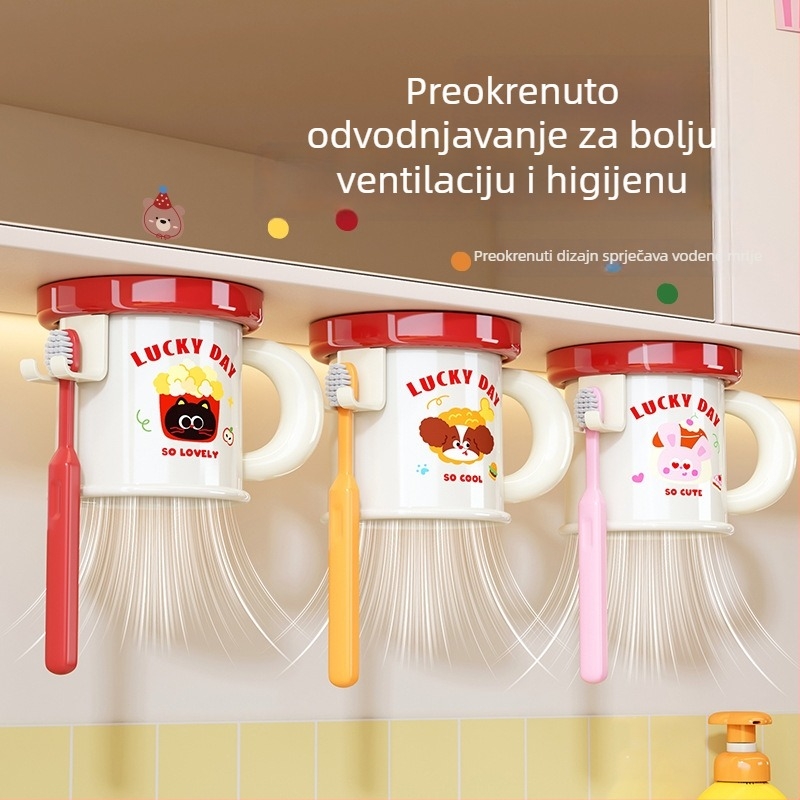 Stalak za četkicu za zube i čašu za usta, zidni, bez bušenja, magnetsko prianjanje, model C4274, ABS plast, mogućnost prilagodbe, ispis logotipa