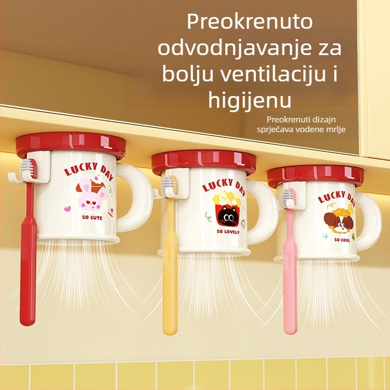 Stalak za četkicu za zube i čašu za usta, zidni, bez bušenja, magnetsko prianjanje, model C4274, ABS plast, mogućnost prilagodbe, ispis logotipa