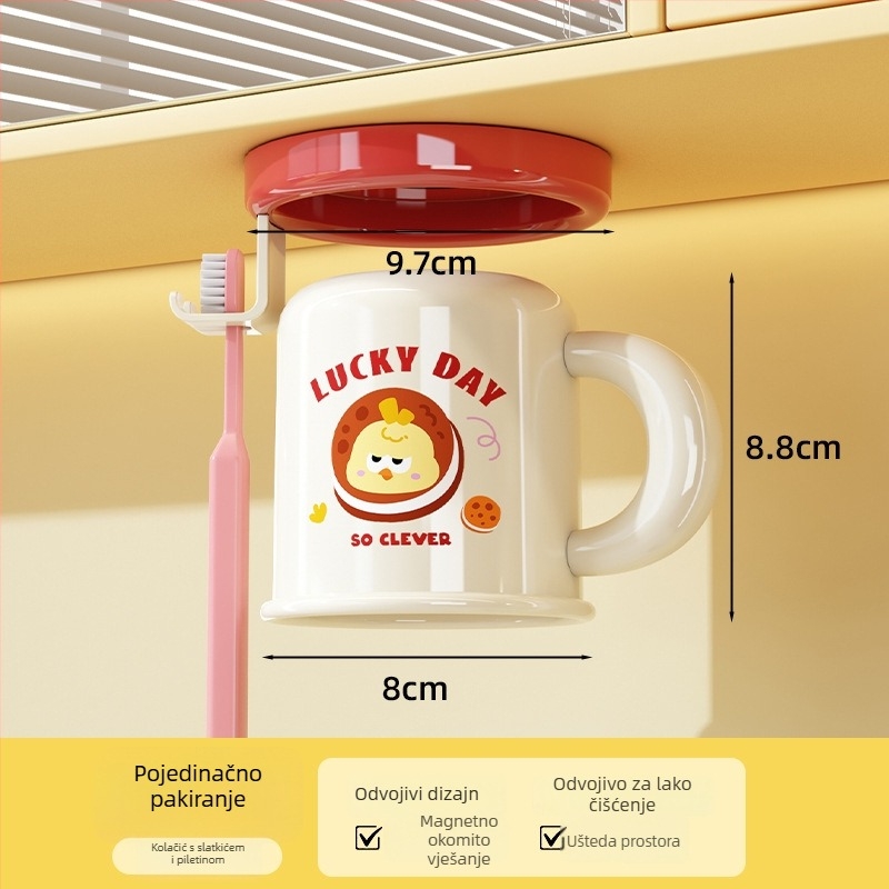 Stalak za četkicu za zube i čašu za usta, zidni, bez bušenja, magnetsko prianjanje, model C4274, ABS plast, mogućnost prilagodbe, ispis logotipa