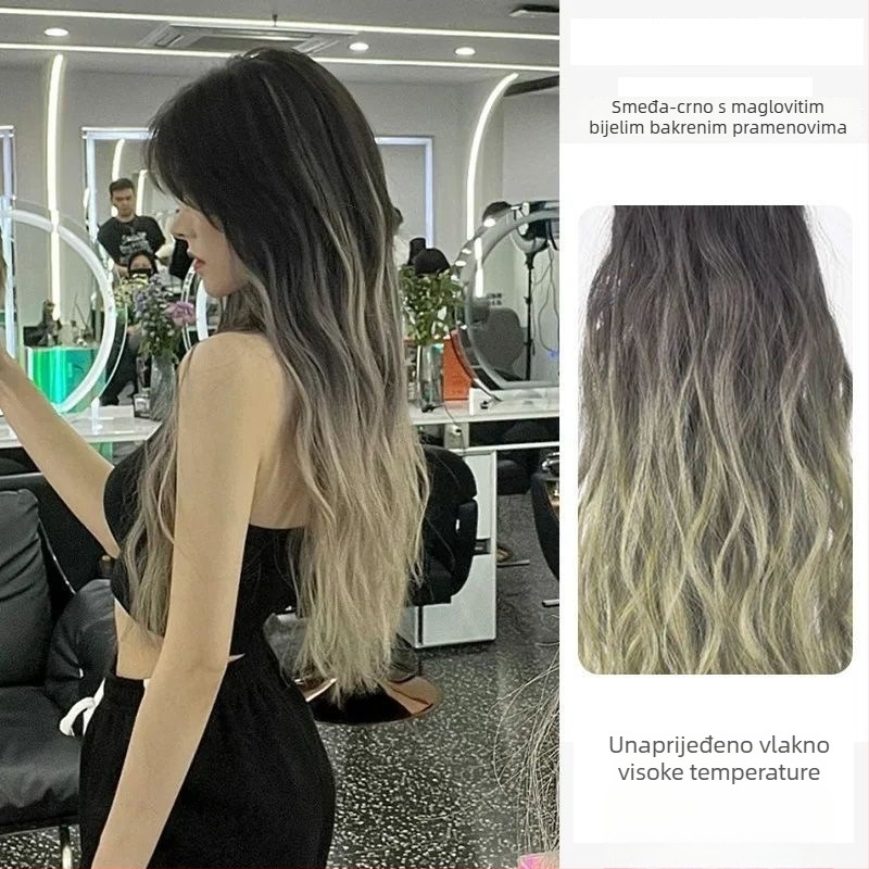 Jednodelne bezšivne ekstenzije za kosu, vodeno-valoviti stil, žica visoke temperature, povećanje volumena, frizura: ravna ili nagnuta