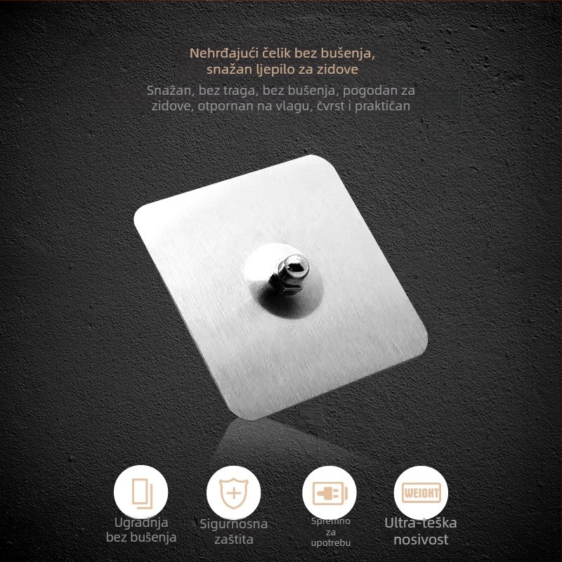 Nerđajući čelik zidni držač s ljepilom bez bušenja, nosivost 5–10 kg, za kupaonicu, kuhinju i spavaću sobu