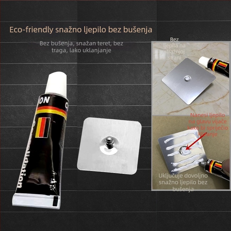 Nerđajući čelik zidni držač s ljepilom bez bušenja, nosivost 5–10 kg, za kupaonicu, kuhinju i spavaću sobu