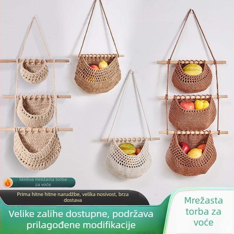 Zidni koš za voće od pamuka i konoplje, rustikalni stil, koš za voće i povrće, izlazi u jesen 2017