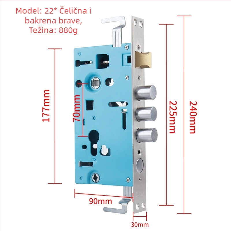 Tijelo brave protiv krađe za ulazna vrata, mehanički dio; Model: 24x240 kvadratni / 30x240 okrugli; Materijal: nehrđajući željezo; Težina: 900 g; Opseg primjene: ulazna vrata s zaštitom protiv krađe