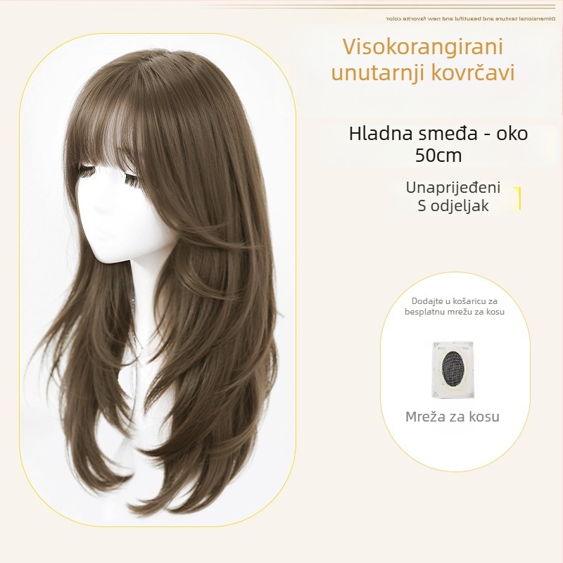 Ženska perika za dugu ravnu kosu — prirodan stil, vlakna otporna na visoke temperature, mehanička izrada