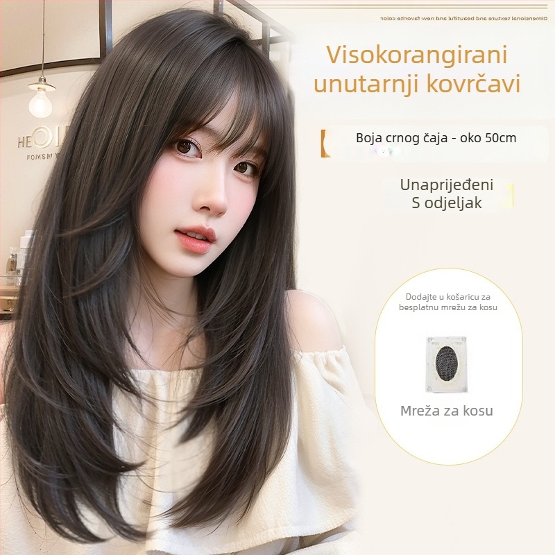Ženska perika za dugu ravnu kosu — prirodan stil, vlakna otporna na visoke temperature, mehanička izrada