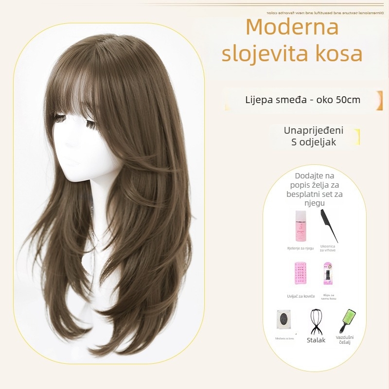 Ženska perika za dugu ravnu kosu — prirodan stil, vlakna otporna na visoke temperature, mehanička izrada