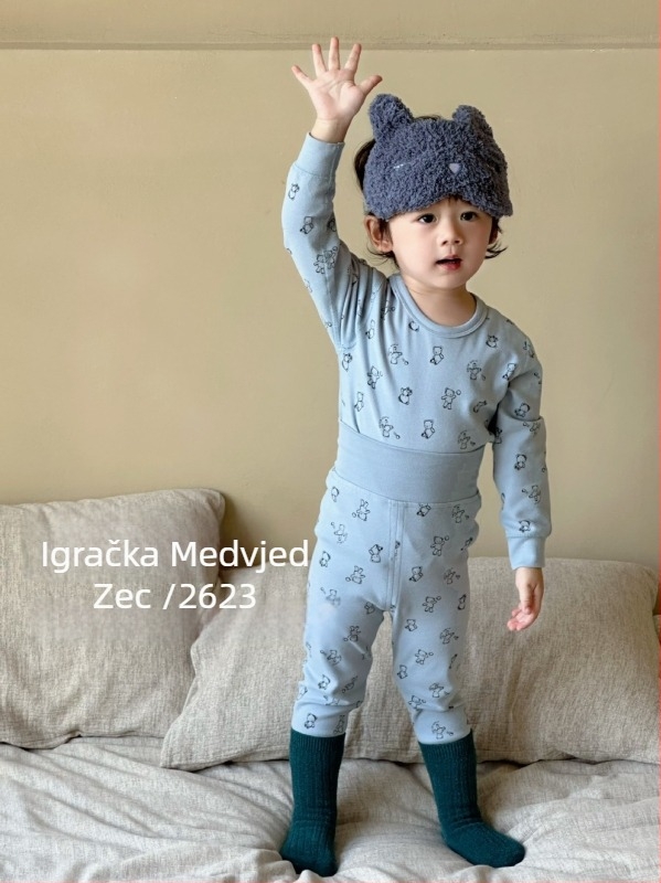Topli dječji pamukasti set za jesen-zimu, dvije dijela (gornji i donji), elastičan materijal, visok pojas za zaštitu trbuha, udobna noćna odjeća