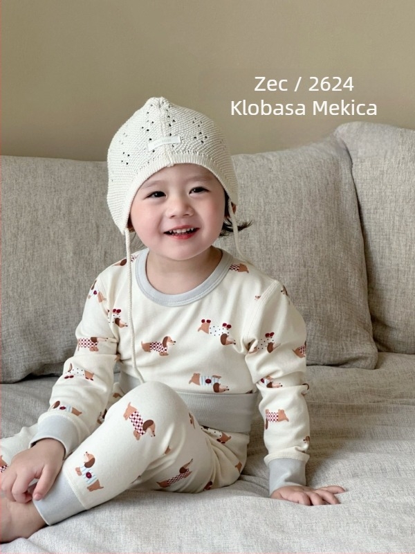 Topli dječji pamukasti set za jesen-zimu, dvije dijela (gornji i donji), elastičan materijal, visok pojas za zaštitu trbuha, udobna noćna odjeća