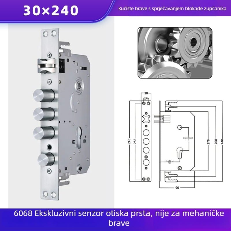 Set pribora za bravu s tijelom od nehrđajućeg čelika, model 73#, za sigurnosna vrata, težina 0,8