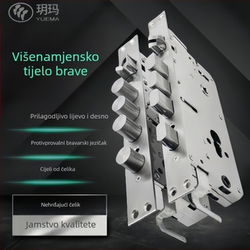 Tijelo brave za vrata - nehrđajući čelik, cijelo čelično tijelo, debeli, univerzalno, brava s ručkom