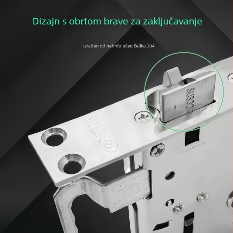 Tijelo brave za vrata - nehrđajući čelik, cijelo čelično tijelo, debeli, univerzalno, brava s ručkom