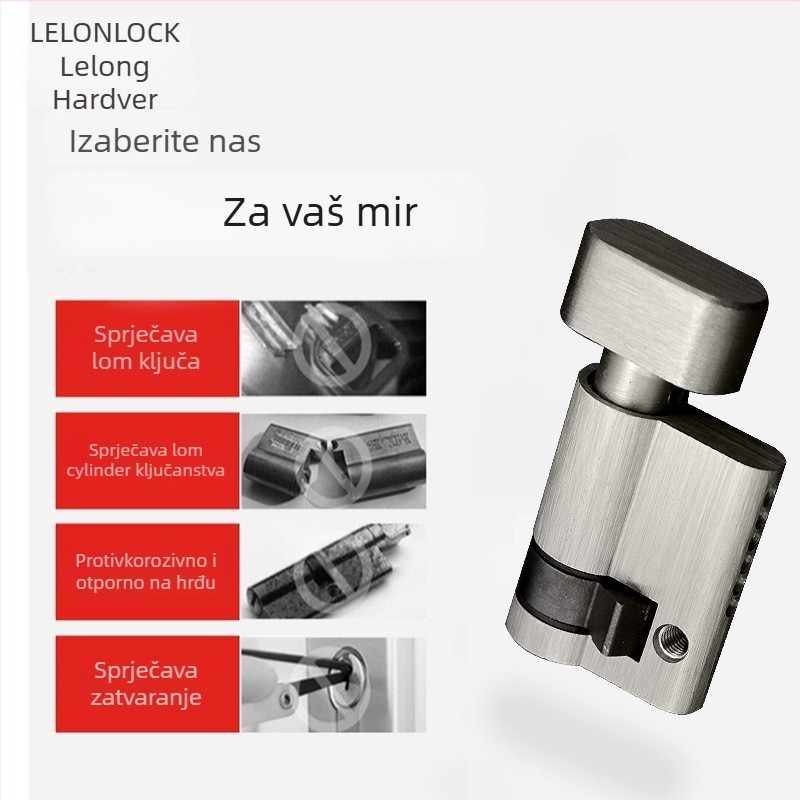 Cilindar za bravu od bakra, oblik kruške, model RCR-08, završna obrada površine: pijeskovani nikl i svijetli krom, funkcija: okretanje