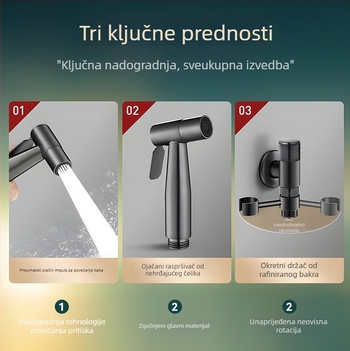 Okretni držač za tuš za zahod — montaža bez bušenja, od rafiniranog bakra, kompatibilan s kutnim ventilom, marka Boonen/Borne