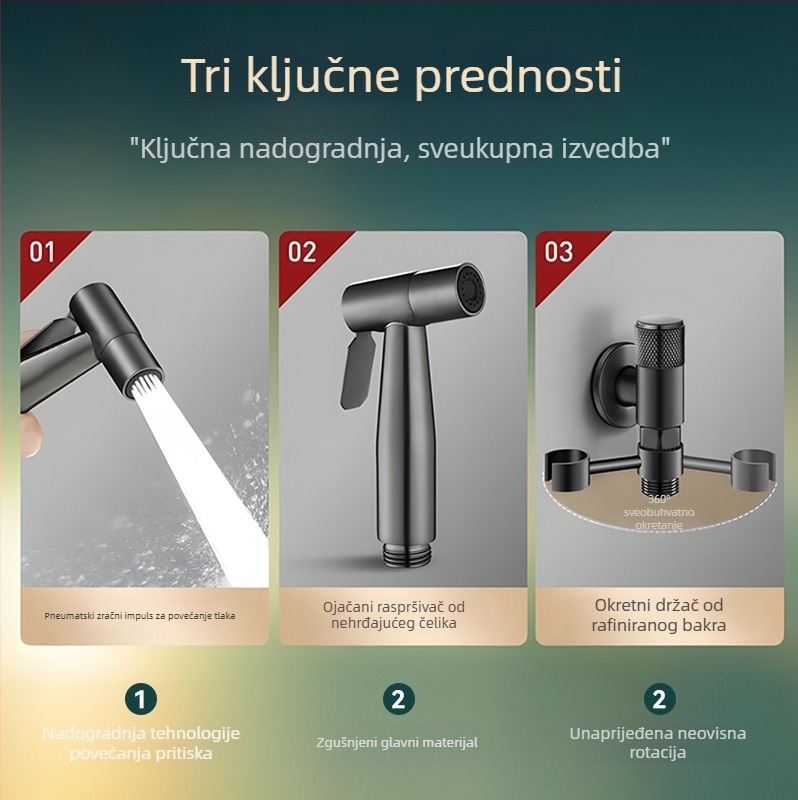 Okretni držač za tuš za zahod — montaža bez bušenja, od rafiniranog bakra, kompatibilan s kutnim ventilom, marka Boonen/Borne