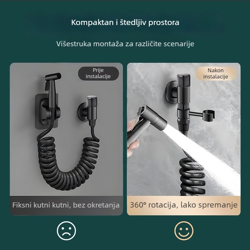 Okretni držač za tuš za zahod — montaža bez bušenja, od rafiniranog bakra, kompatibilan s kutnim ventilom, marka Boonen/Borne