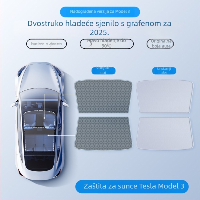 Tesla grafenski sunshade za krov, ugradnja klikom, Honglin