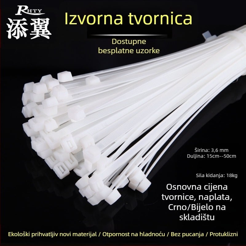 Samozaključavajuće najlonske kabelske vezice, raspon 3-80 mm, nosivost oko 15 kg, materijal: ekološki najlon