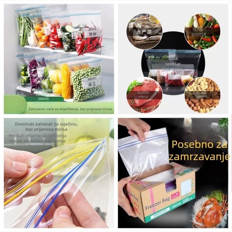 Aishangla vrećice za čuvanje svježine sa samouključnim zatvaranjem, plastične, 100 kom., zatvaranje, otpornost na temperaturu -60°C do 100°C