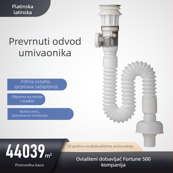 Flip-tip odvod za umivaonik u kupaonici, ABS/nerđajući čelik, oblik S, moderan minimalistički stil
