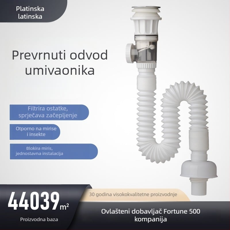 Flip-tip odvod za umivaonik u kupaonici, ABS/nerđajući čelik, oblik S, moderan minimalistički stil