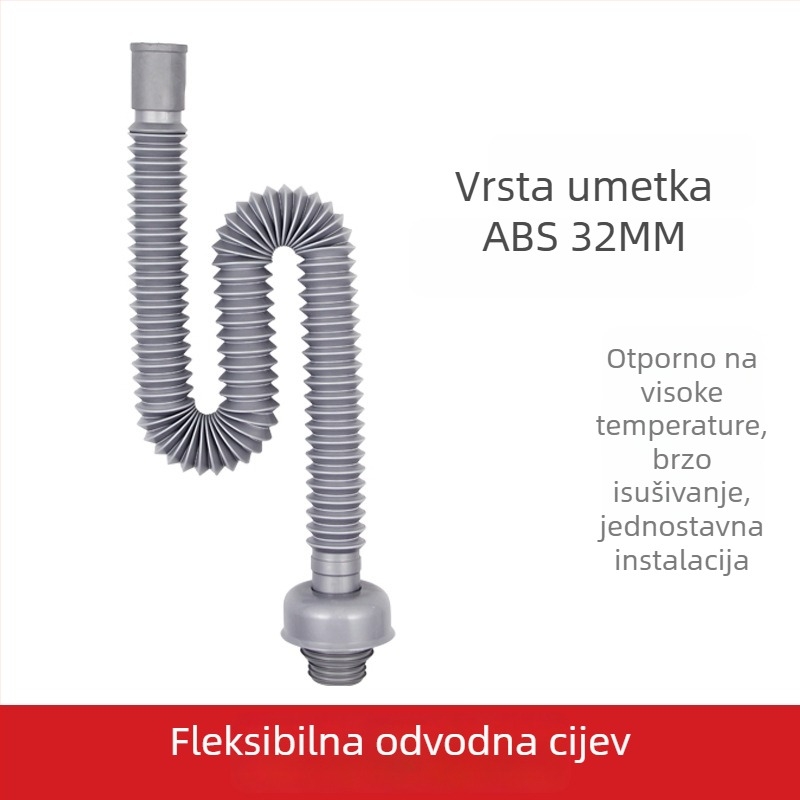Flip-tip odvod za umivaonik u kupaonici, ABS/nerđajući čelik, oblik S, moderan minimalistički stil