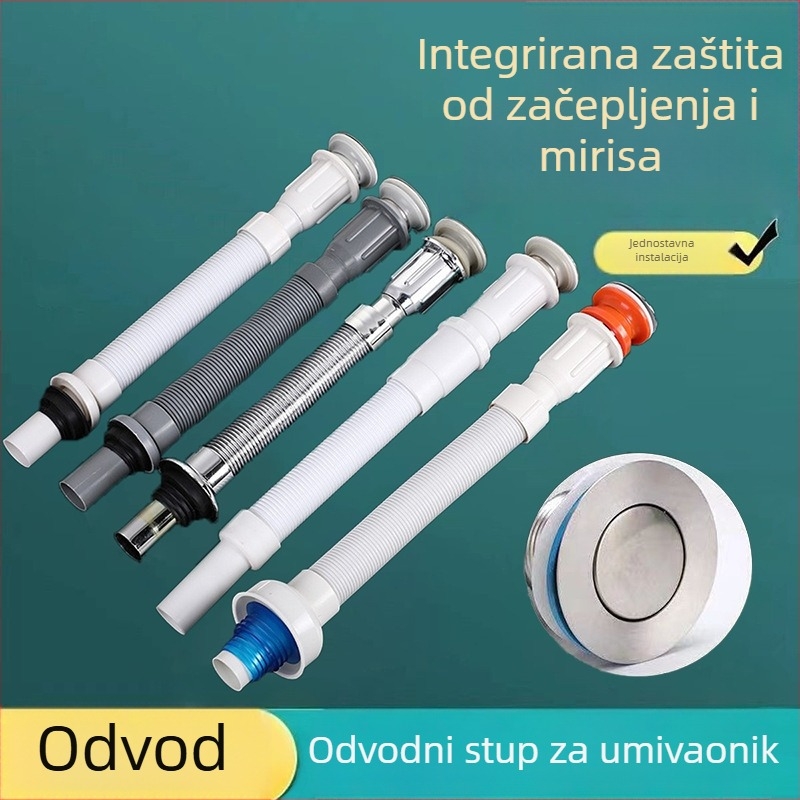 Integrirani skup odvoda za umivaonik, ABS, P-oblika, preklopni poklop, dizajn s jednim spojem
