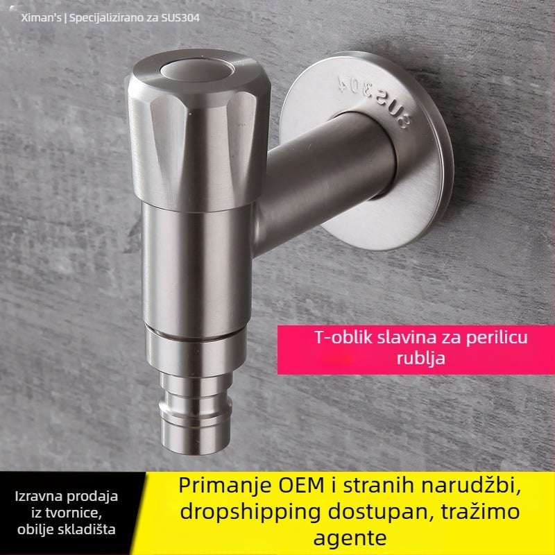 Ventil za perilicu rublja, 304 nehrđajući čelik, montaža u zid, T-tip, jednouključna ručica, model XMS-2301