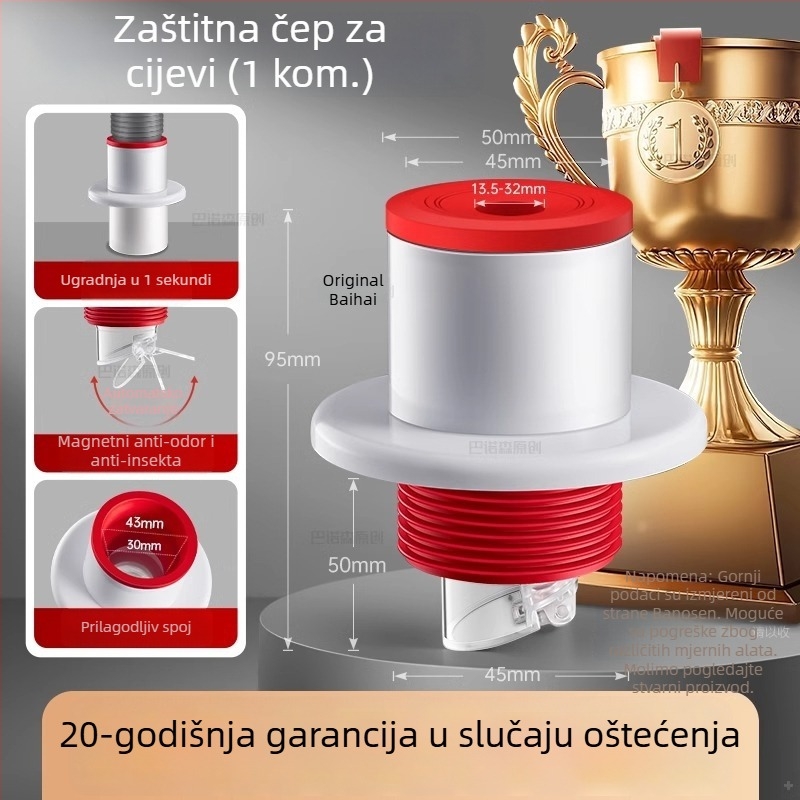 Zatvarač mirisa za odvodne cijevi, povlačna vrsta, model S-19, 304 inox + ABS + silikon, HEWE