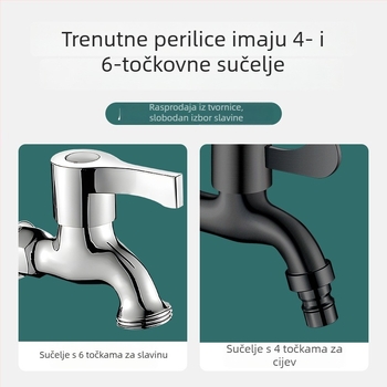 Crni ventil za perilicu rublja, 4-punktno povezivanje, 304 nehrđajući čelik, zidna ugradnja, samo hladna voda, brzo otvaranje, keramički disk ventil