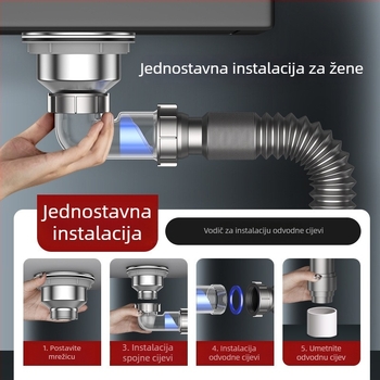 Drenaža sudopera za posuđe – bočna ugradnja, povlačni tip, anti-miris, moderni minimalistički stil