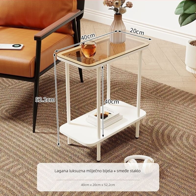 Kava stol za dnevni boravak s drvenim okvirom i staklenim vrhom, kvadratnog oblika, s prostorom za pohranu, lagani luksuzni stil