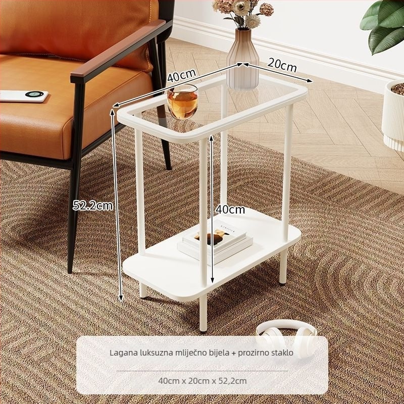 Kava stol za dnevni boravak s drvenim okvirom i staklenim vrhom, kvadratnog oblika, s prostorom za pohranu, lagani luksuzni stil