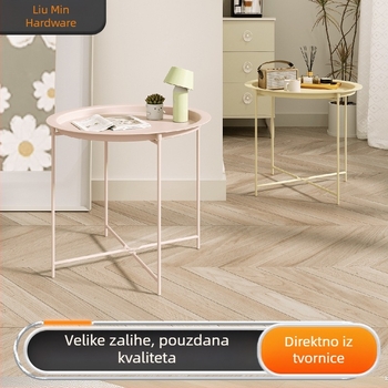 Okrugli metalni stol za kavu s metalnim okvirom, moderni minimalistički dizajn, sklopivi, za dnevnu sobu i spavaću sobu.