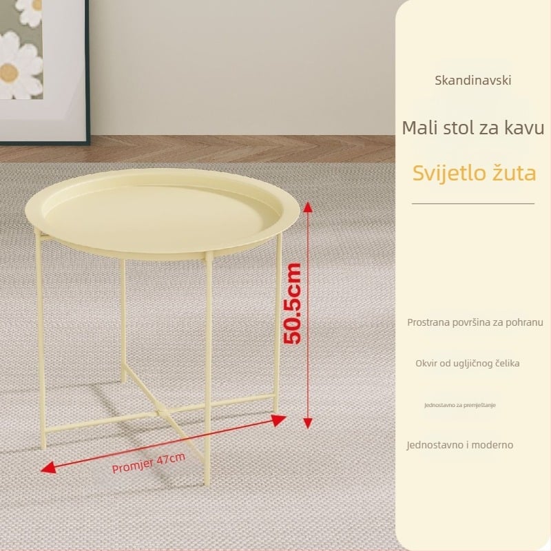 Okrugli metalni stol za kavu s metalnim okvirom, moderni minimalistički dizajn, sklopivi, za dnevnu sobu i spavaću sobu.