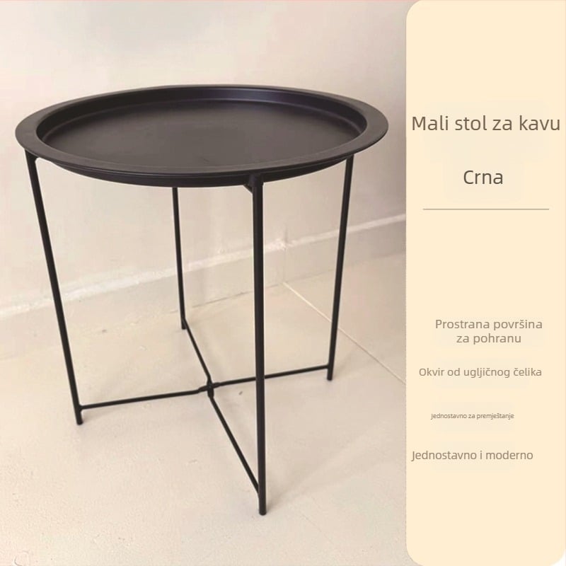 Okrugli metalni stol za kavu s metalnim okvirom, moderni minimalistički dizajn, sklopivi, za dnevnu sobu i spavaću sobu.