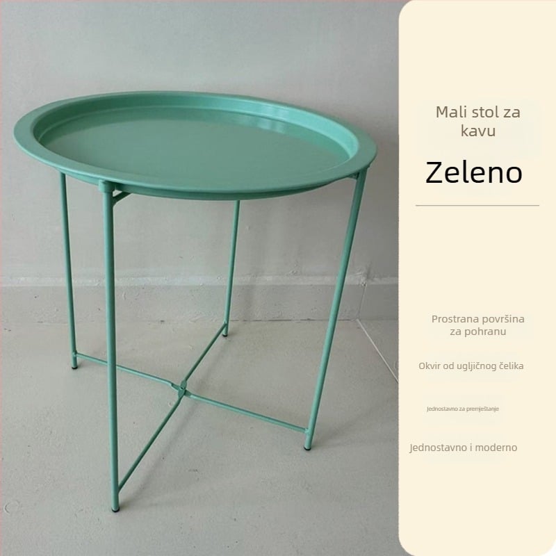 Okrugli metalni stol za kavu s metalnim okvirom, moderni minimalistički dizajn, sklopivi, za dnevnu sobu i spavaću sobu.