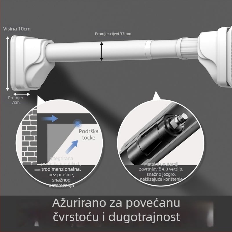 Teleskopska šipka za sušenje odjeće – bez bušenja, nehrđajući čelik, podrška za garderobu i zavjese, moderan minimalistički stil, Yijiale