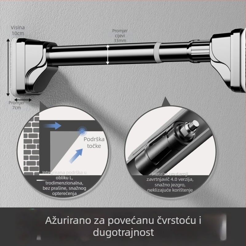 Teleskopska šipka za sušenje odjeće – bez bušenja, nehrđajući čelik, podrška za garderobu i zavjese, moderan minimalistički stil, Yijiale