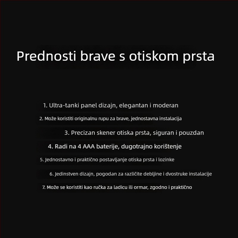 Brava s otiskom prsta za ormariće i ladice — 100000 otključavanja, skeniranje <3 s, lažno prepoznavanje <0,01%, napajanje DC, radna temperatura 30°C