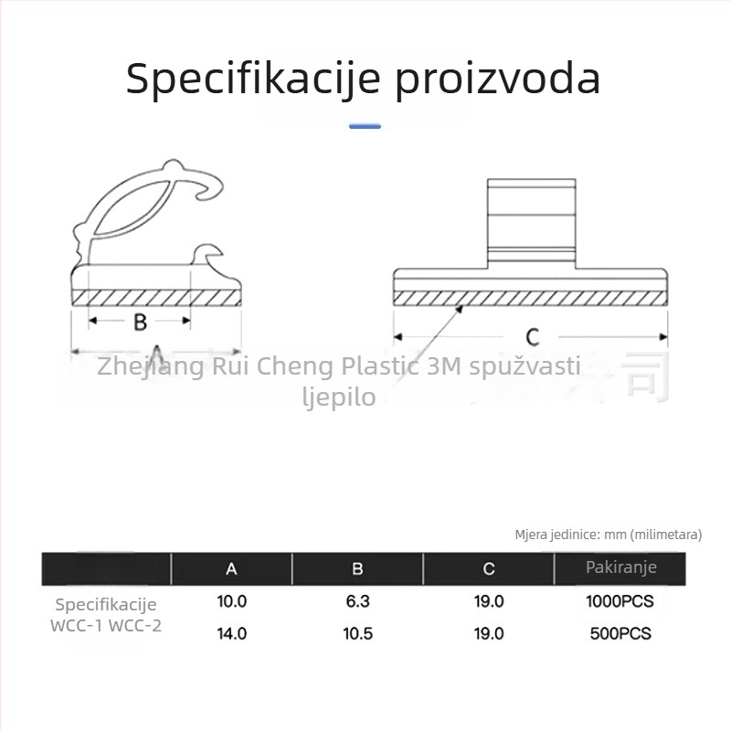 RCR samoljepljivi držač za kabel WCC-1/WCC-2 za unutarnje ožičenje