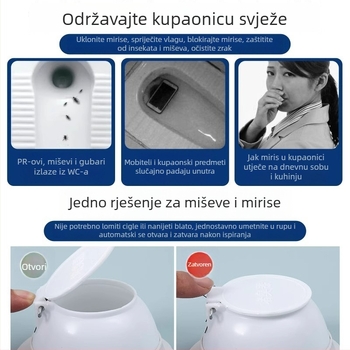 Blokator mirisa za WC — plast, marka Friendly; bez spremnika vode; standardni promjer kanalizacijske cijevi; bez sifona