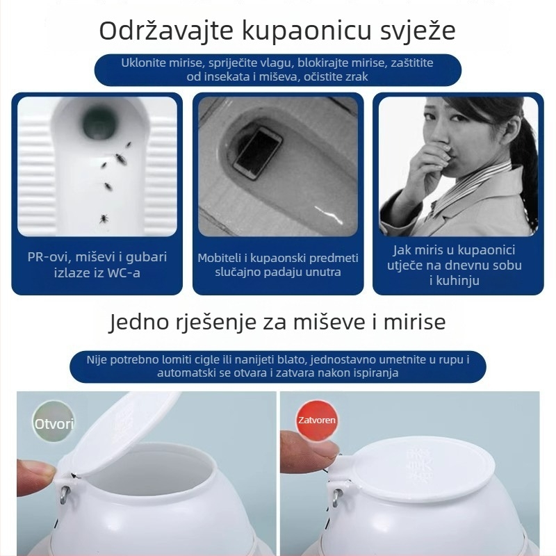 Blokator mirisa za WC — plast, marka Friendly; bez spremnika vode; standardni promjer kanalizacijske cijevi; bez sifona