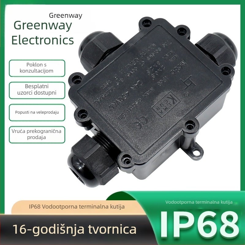 Greenway LED zatvorena plastična vodootporna kutija za spojnice tipa T, 1 ulaz 2 izlaza, IP68 za vanjsku rasvjetu i distribuciju cestovne signalizacije