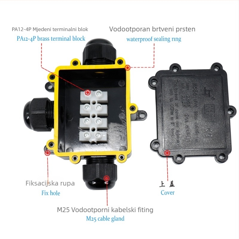 Greenway LED zatvorena plastična vodootporna kutija za spojnice tipa T, 1 ulaz 2 izlaza, IP68 za vanjsku rasvjetu i distribuciju cestovne signalizacije