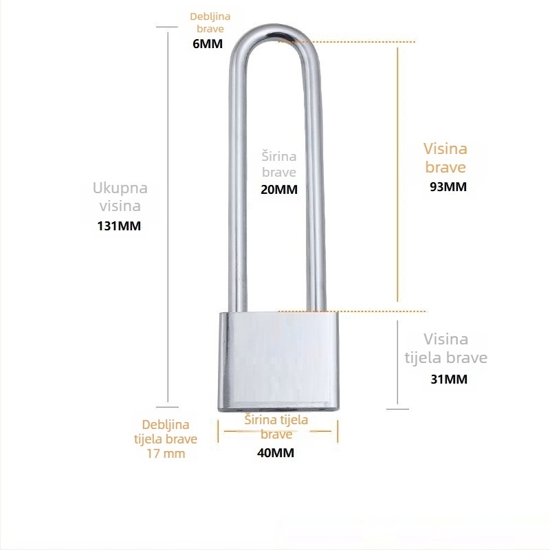 Katanac tipa G s dugim čepom, vodootporan, tijelo od željeza, kućni katanc za vrata i skladišta