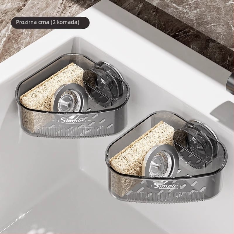 Kutni stalak za sudoper s usisnom čašicom, kuhinja, zidni, višestruka funkcija, velika kapaciteta, odvodna košarica