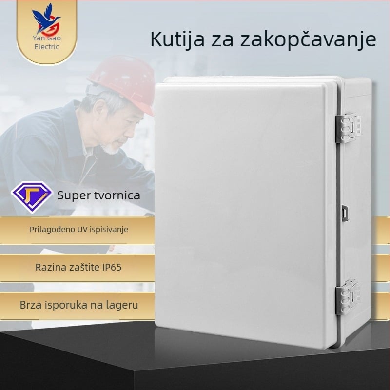 IP65 plastična vodootporna kutija za vanjsku upotrebu, kućište ABS/PC, zidni spoj s šarkom i zatvaračem, prozirni poklopac