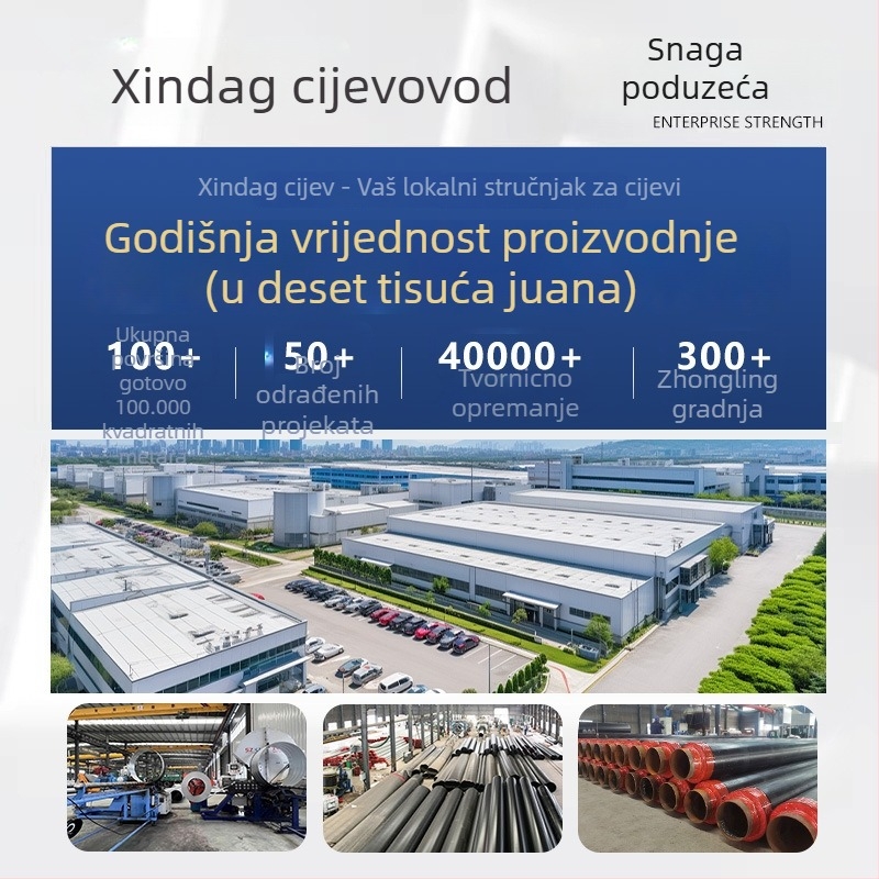 Poliuretanski izolirani čelični cijevni sustav, prefabriciran za izravno kopanje, s čeličnim jezgrom, toplinska vodljivost 0,033 W/mK, radni raspon -60 do 140 °C