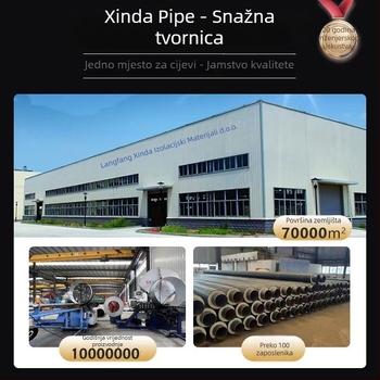 Poliuretanska izolirana čelična cijev s čeličnim jezgrom; radna temperatura -60 do 140°C; toplinska vodljivost 0,033 W/mK; tlačna čvrstoća ≥0,38